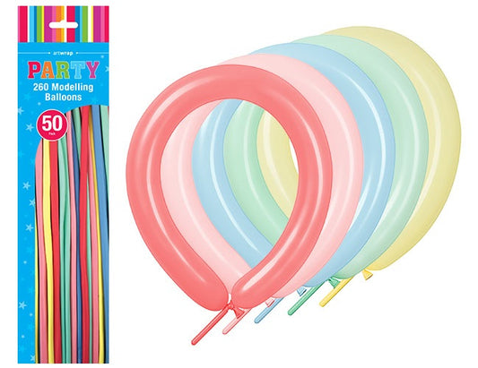 BALLOON MODELLING 50PK PASTEL