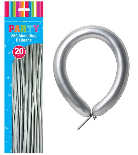 BALLOON MODELLING 20PK CHROME SILVER