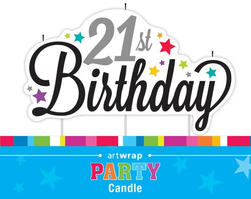 CANDLE LGE 21ST B'DAY STARS