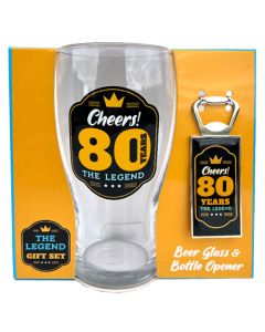 BEER STEIN W/OPENER CHEERS 80 YEARS