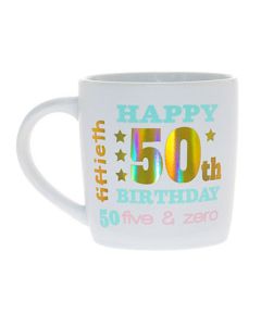 HAPPY 50TH MUG WHITE GOLD FOIL