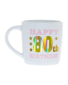 HAPPY 80TH MUG WHITE GOLD FOIL