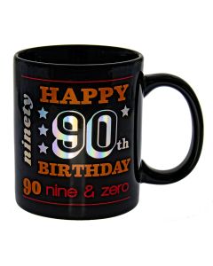 HAPPY 90TH MUG BLACK HOLO