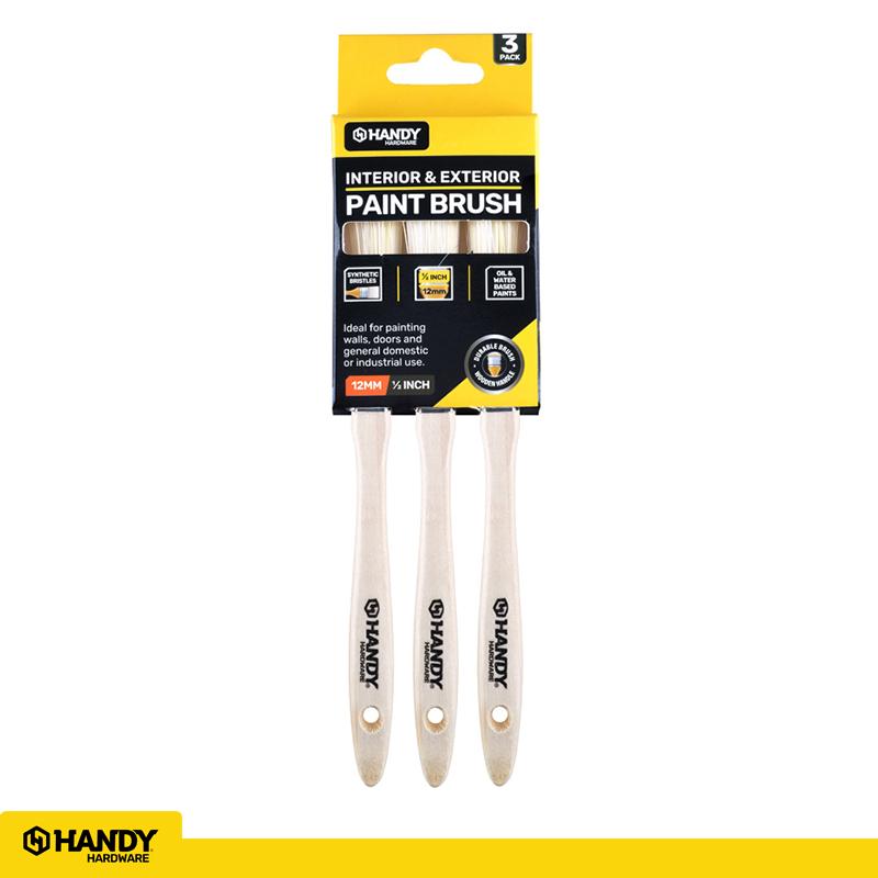 PAINT BRUSH W/RUBBER HANDLE 12MM 3PK