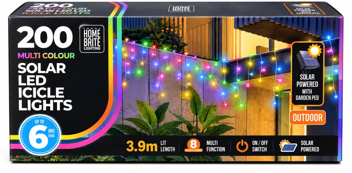 SOLAR ICICLE LIGHTS 200PC MULTI CLR