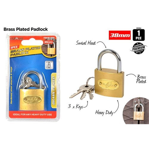PADLOCK BRASS PLATED 38MM