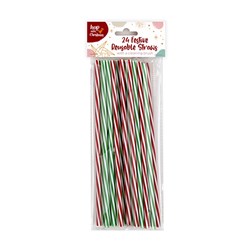 XMAS STRAWS 24PK W/CLEANING BRUSH