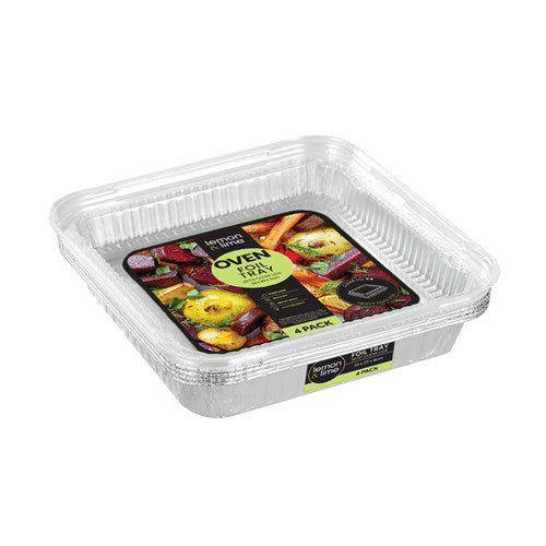 FOIL TRAY W/PLASTIC LID 4PK 22X22X4CM