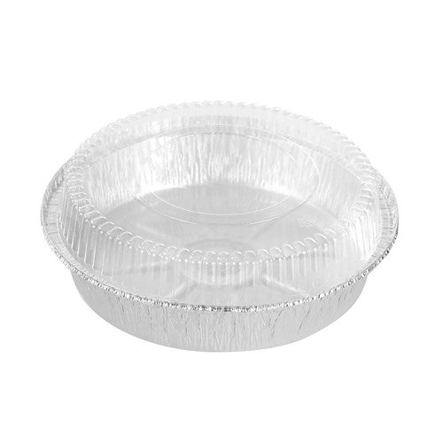 FOIL TRAY RND W/PLASTIC LID 8PKK 23X23X4