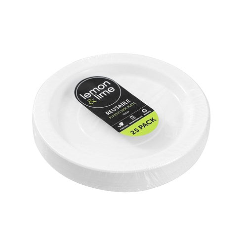 REUSABLE PLASTIC PLATES 18CM 25PK