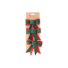 BOW 11CM 3PC GREEN/RED