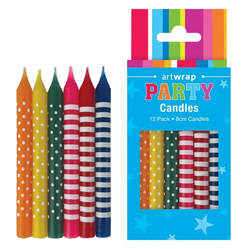 CANDLE 12PK 8CM PRINTED BRIGHTS