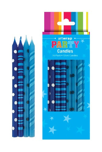 CANDLE 16PK 12CM PRINTED BLUES