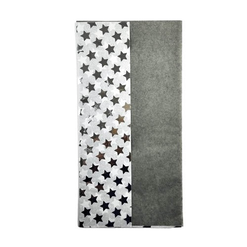 TISSUE PAPER 2 SHEETS FOIL STAR SILVER