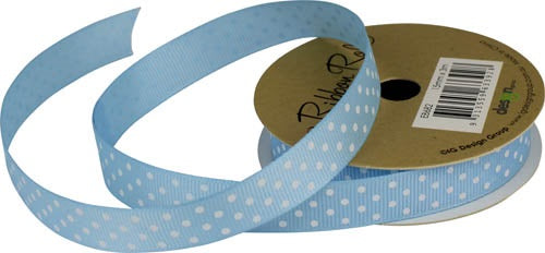RIBBON GP 15MM X 3M LIGHT BLUE SPOTS