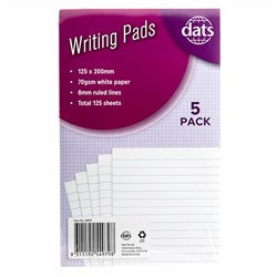 WRITING PAPER RULED 125X200MM 5PK