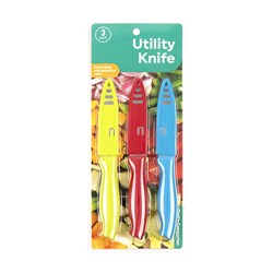 KNIFE UTILITY 3PK ASST CLRS