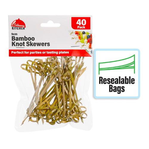SKEWERS BAMBOO KNOT 9CM PK40