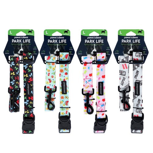 DOG COLLAR & LEAD SET PARK LIFE LGE