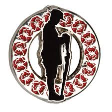 RESTING ON REVERSED ARMS POPPY BADGE