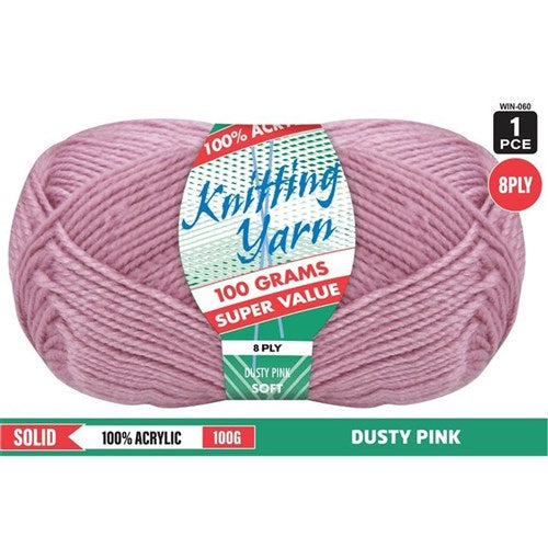 KNITTING YARN 8PLY 100G DUSTY PINK