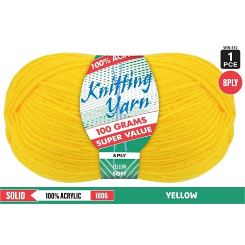 KNITTING YARN 8PLY 100G YELLOW