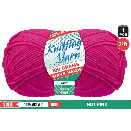 KNITTING YARN 8PLY 100G HOT PINK