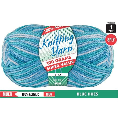 KNITTING YARN 8PLY 100G BLUE HUE
