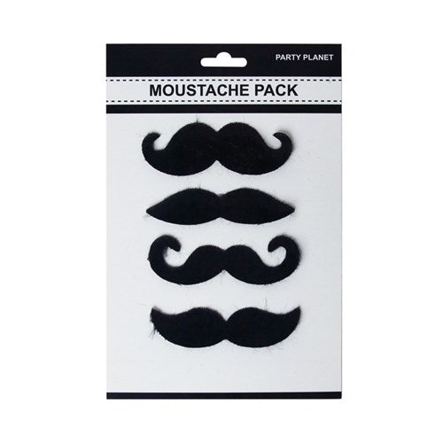 MOUSTACHE 4 PK BLACK
