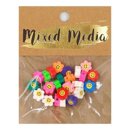 BEADS POLYCLAY SMILEY FLOWER 25PC