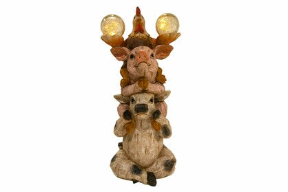COW PIG ROOSTER STACKED W/SOLAR LIGHT 46