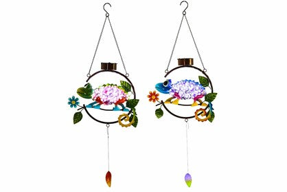 CHAMELEON W/FLWRS & SOLAR LIGHTS HANGING