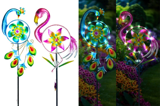 WIND SPINNER W/SOLAR FLAMING LIGHT PEA/F