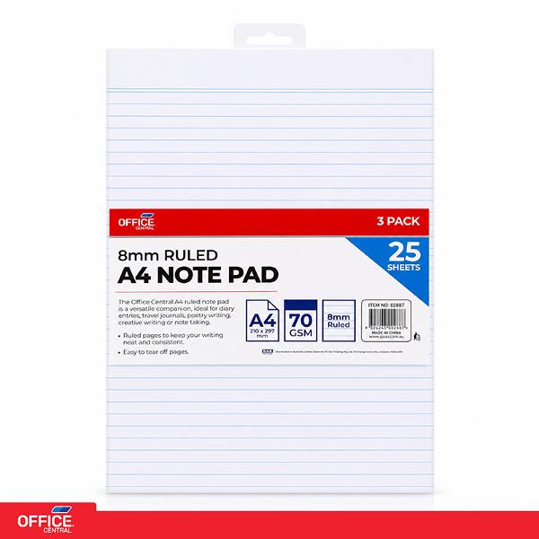 WRITING PAD A4 RULED 3PK 210MM X 297MM