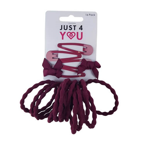 SCHOOL HAIR SET 16PK MAROON