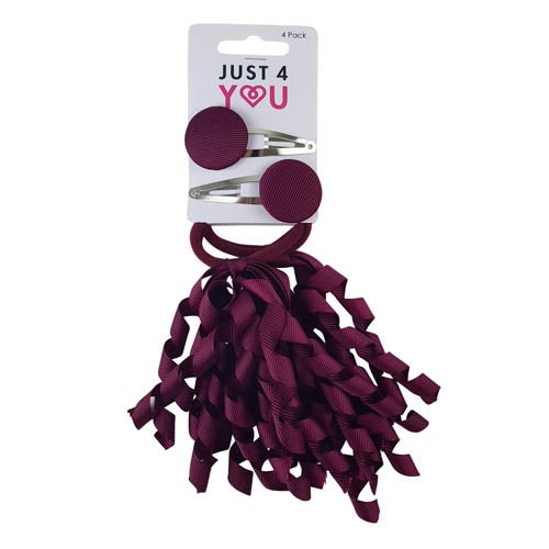 SCHOOL HAIR SET 4PK MAROON