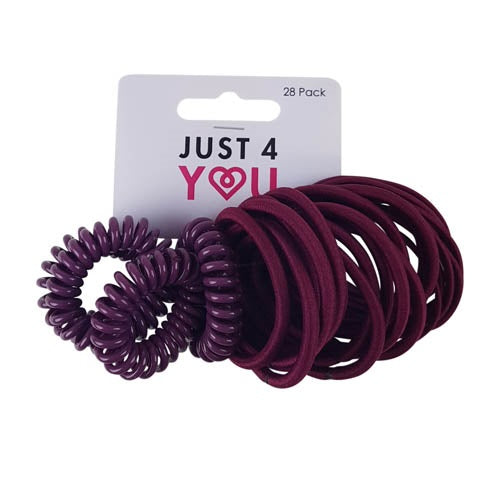 SCHOOL HAIR TIES 28PK MAROON