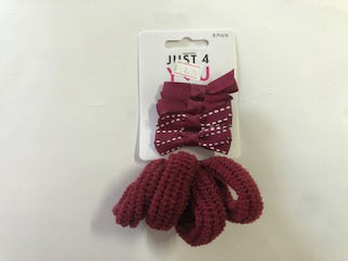 SCHOOL HAIR TIES & BOWS 8PK MAROON
