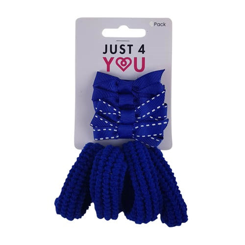 SCHOOL HAIR TIES & BOWS 8PK ROYAL BLUE