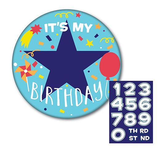 BADGE B'DAY 10CM AGE BLUE