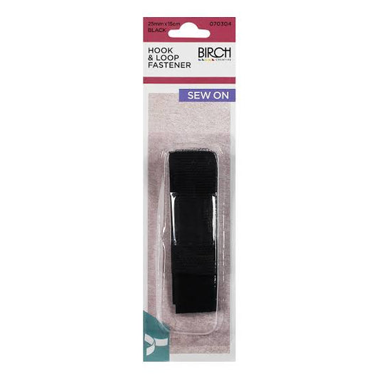 TOUCH TAPE SEW ON 25MM X 15CM BLACK