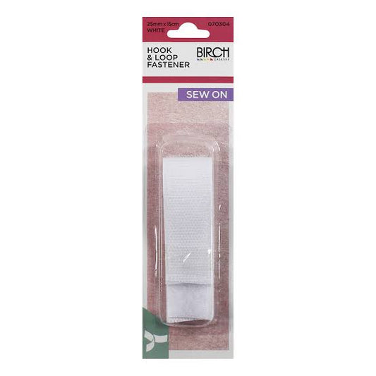 TOUCH TAPE SEW ON 25MM X 15CM WHITE