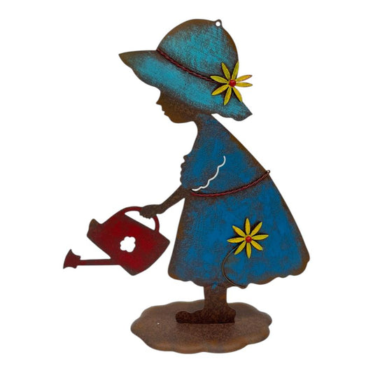 GIRL W/WATERING CAN GARDEN STAKE 31X11X3