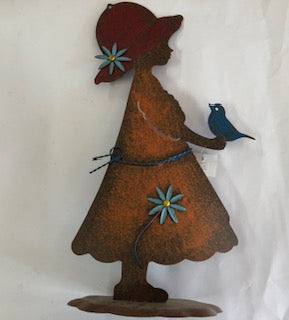 GIRL W/BIRD GARDEN STAKE 31X11X3