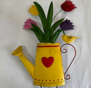 FLOWERS IN YELLOW WATERING CAN STAKE