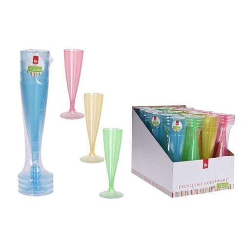 CHAMPAGNE GLASSES PLASTIC CLRD 4PC