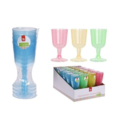 WINE GLASSES PLASTIC CLRD 4PC