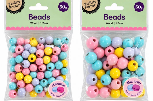 BEADS WOODEN RND MACARON 50G