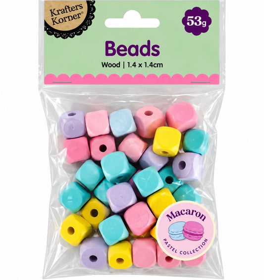 BEADS WOODEN SQR MACARON 53G