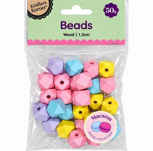 BEADS WOODEN HEX MACARON 50G